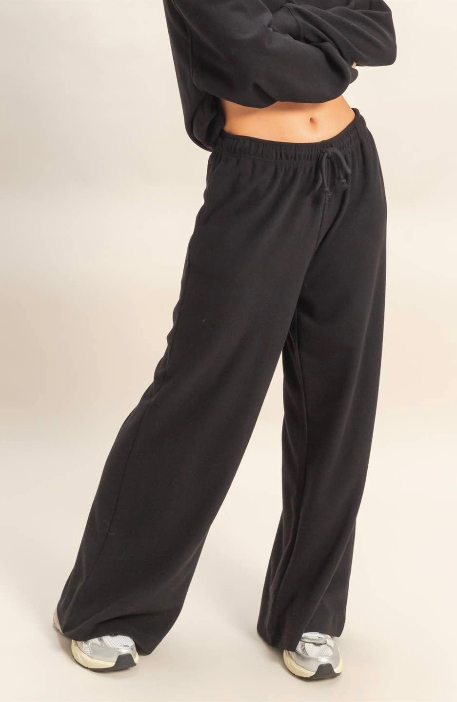 Soft Ribbed Wide Leg Drawstring Waist Sweatpants