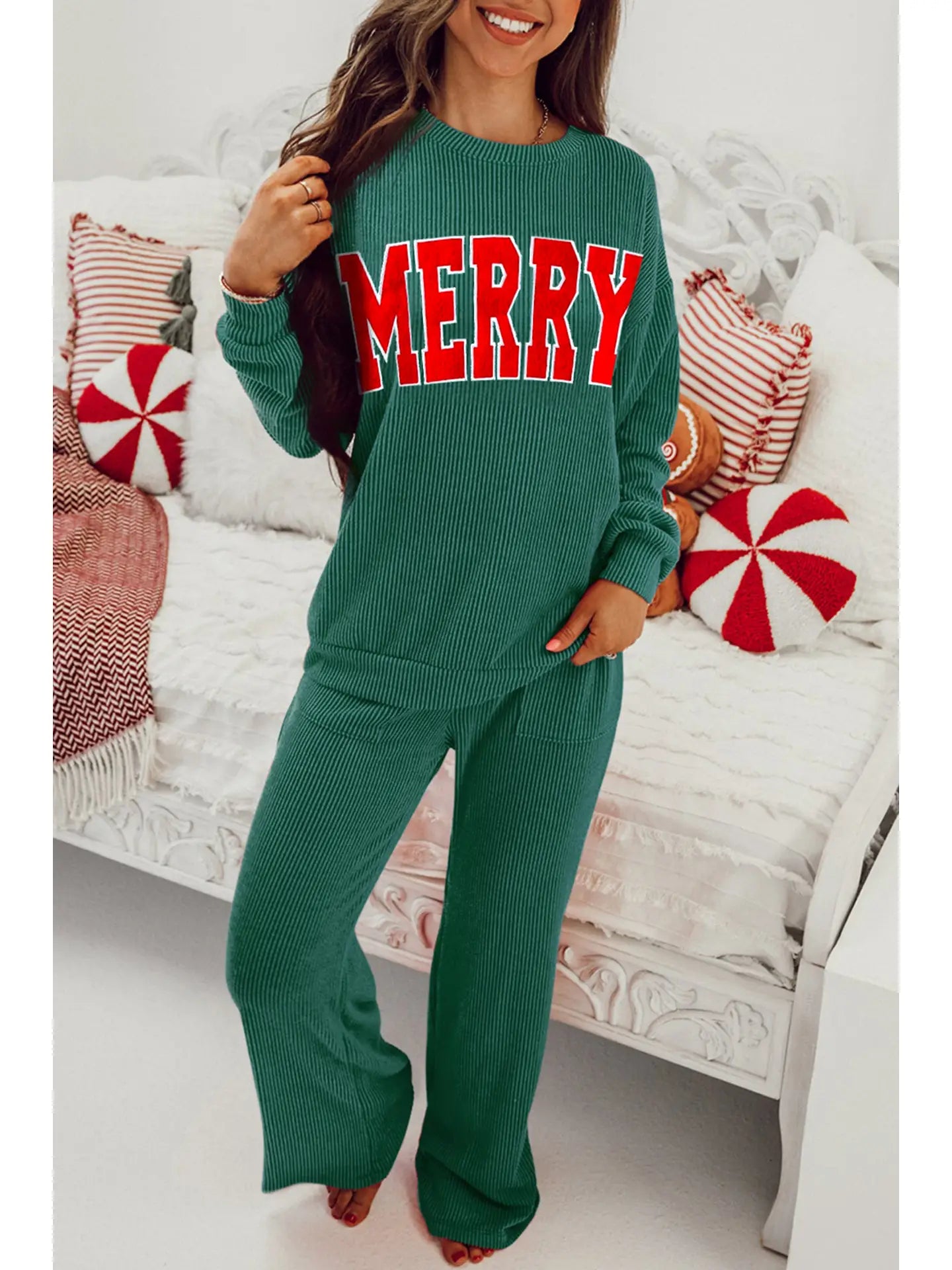 Evergreen MERRY Corded Long Sleeve Top and Pockets Pants Set