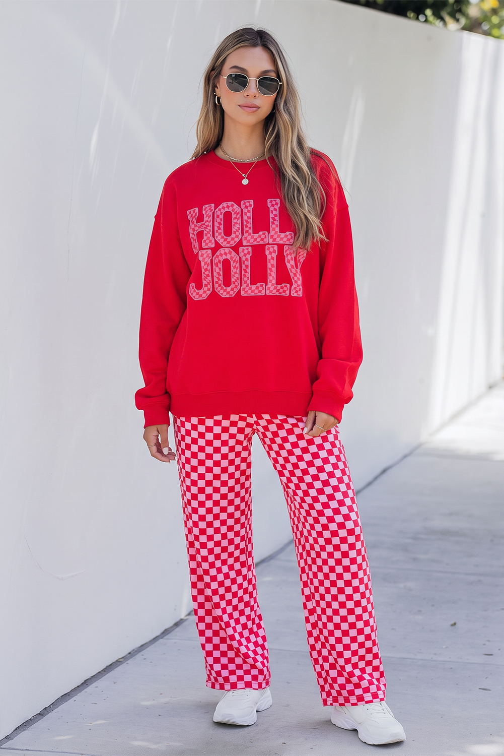 Merry Graphic Plaid Christmas Lounge Pant Set
