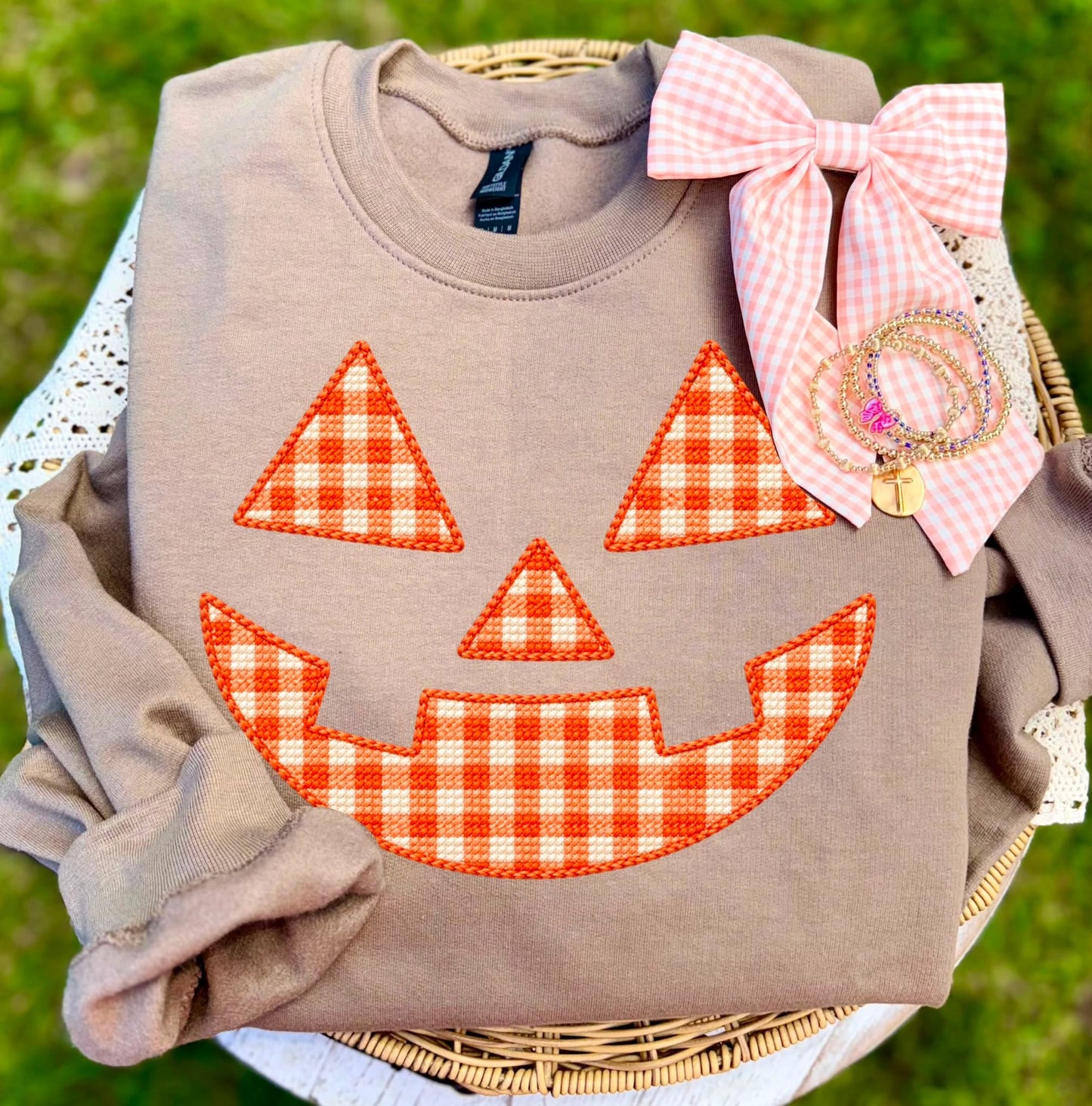 Orange Jack O Lantern Faux Stitch