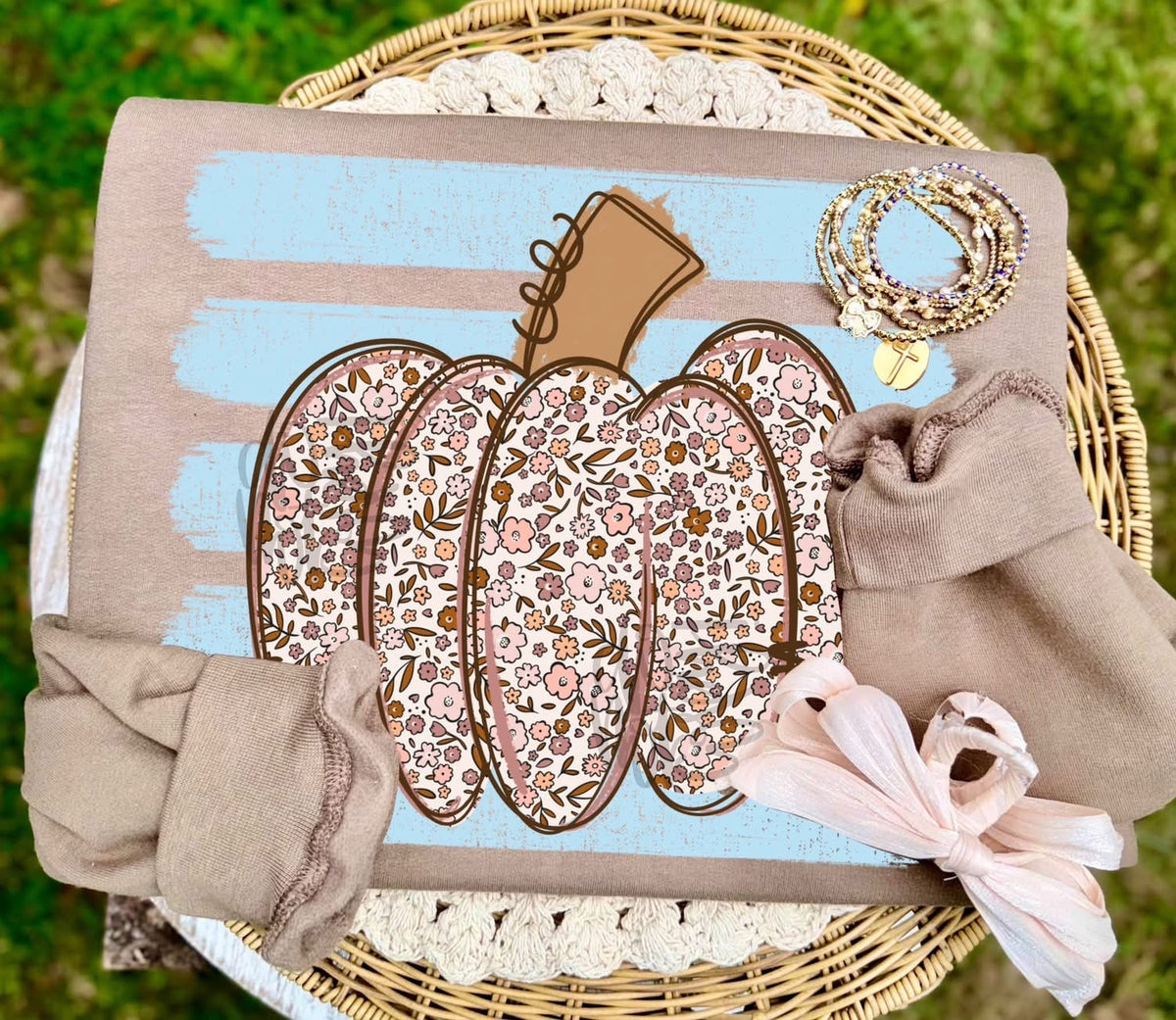 Floral Pumpkin with stripes
