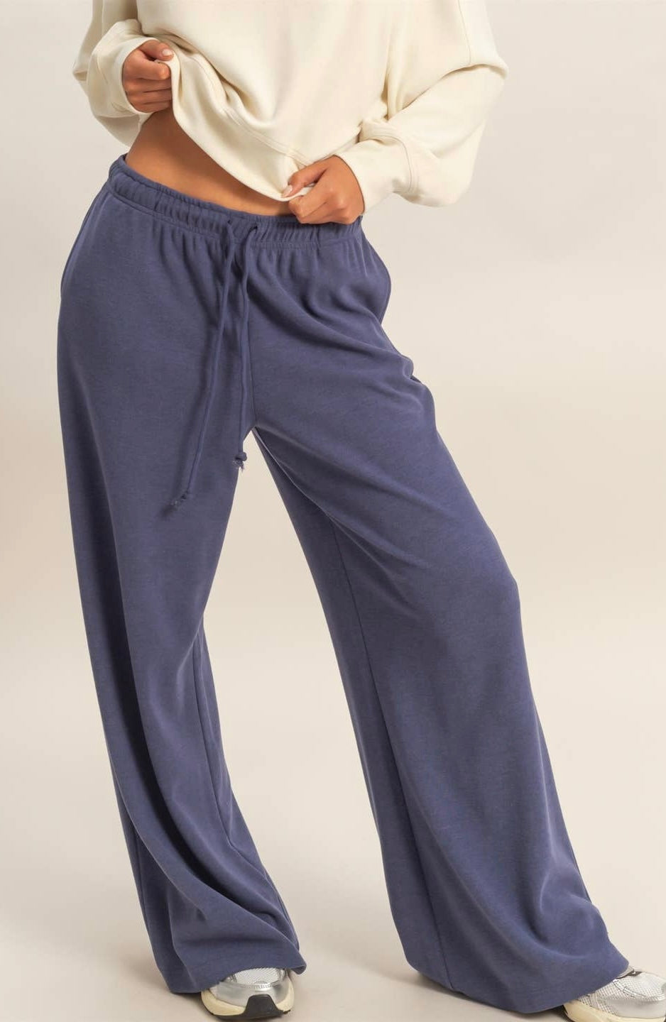 Soft Ribbed Wide Leg Drawstring Waist Sweatpants
